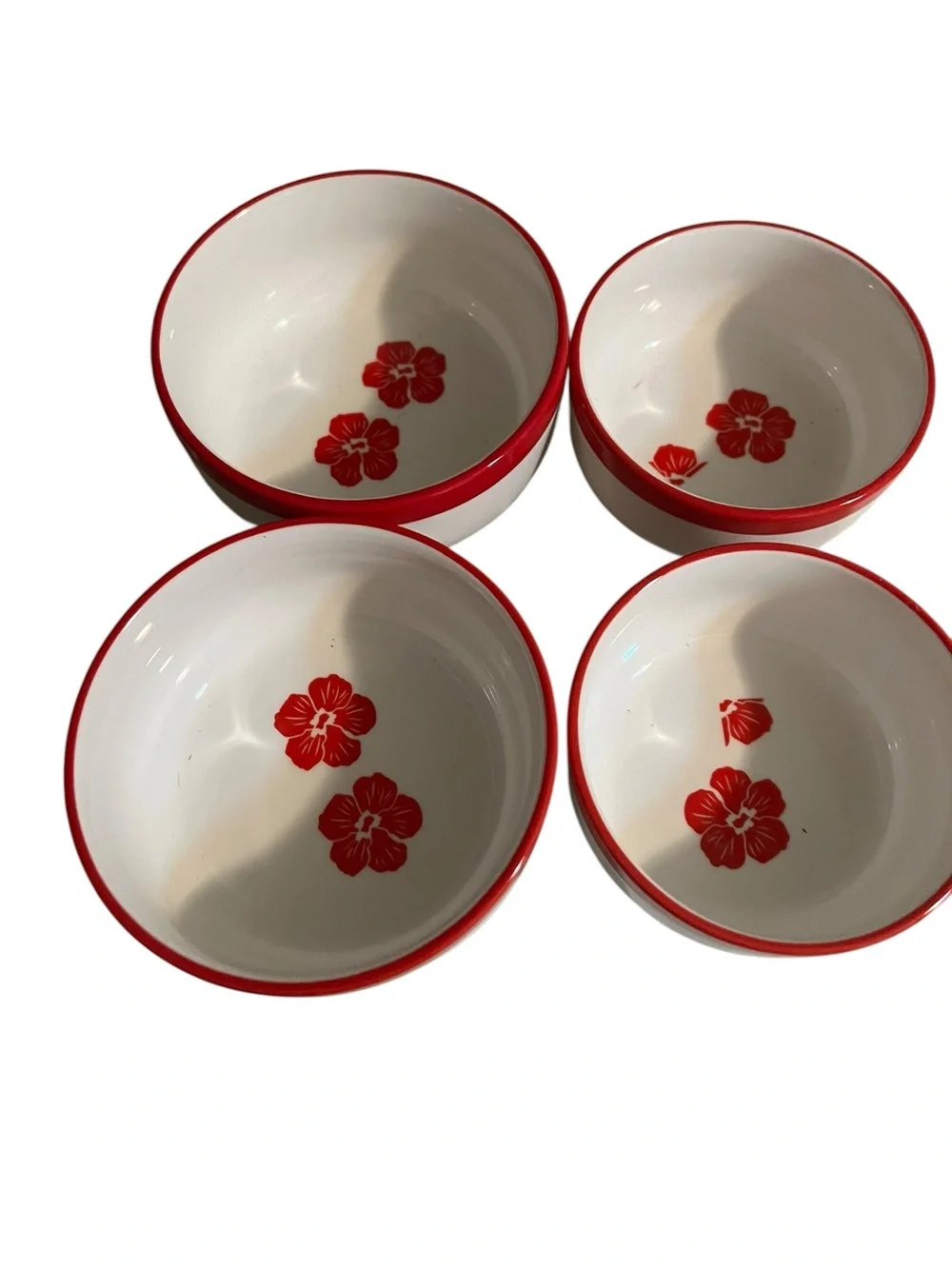 Carla Hall Sweet Heritage Nesting Ceramic Measuring Bowls White Red Blooming